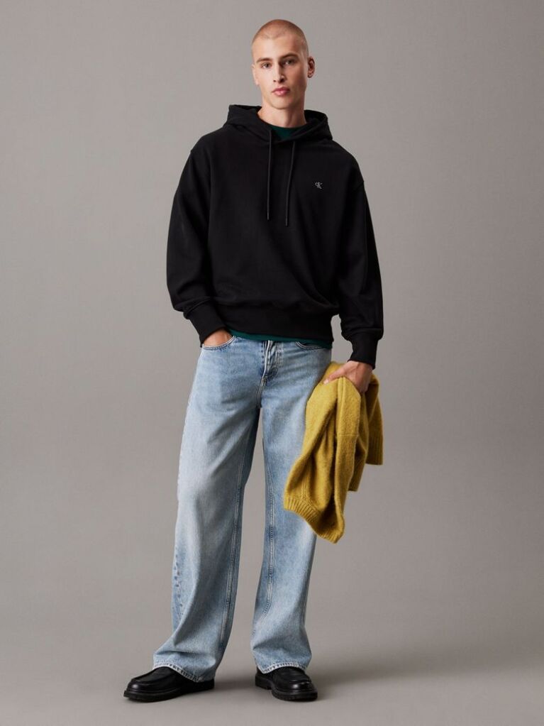 Black Cotton Terry Hoodie  Men