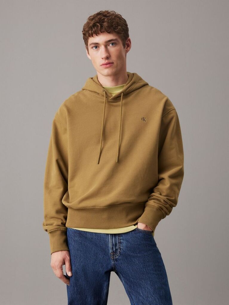 Brown Cotton Terry Hoodie  Men