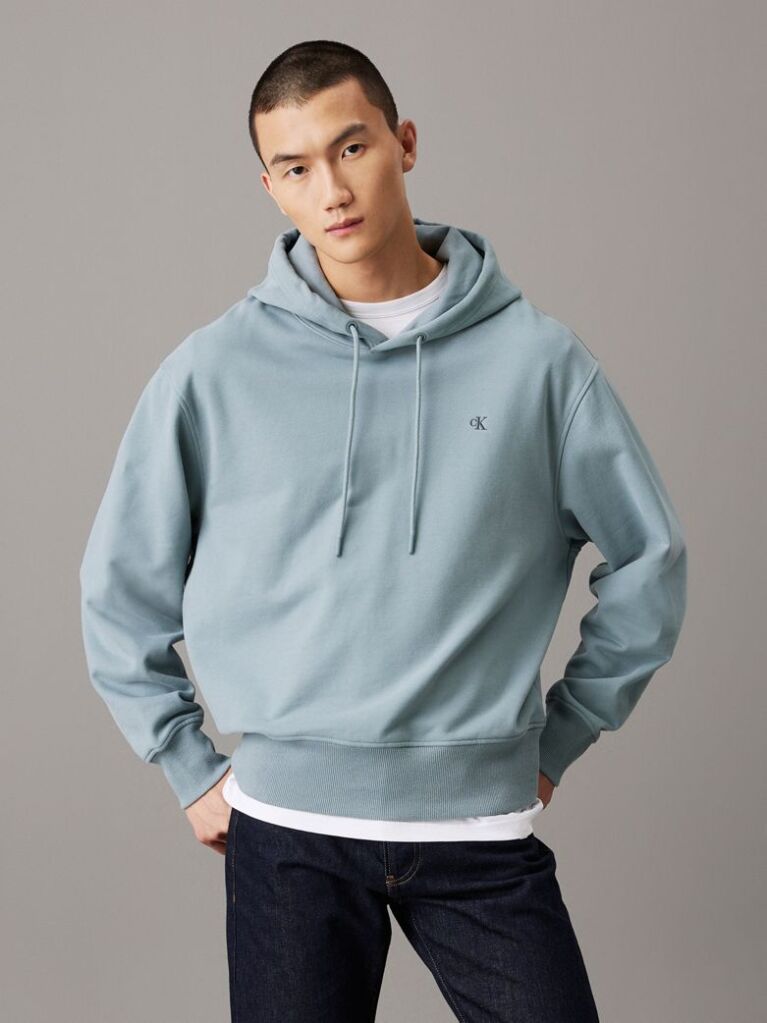 Grey Cotton Terry Hoodie  Men