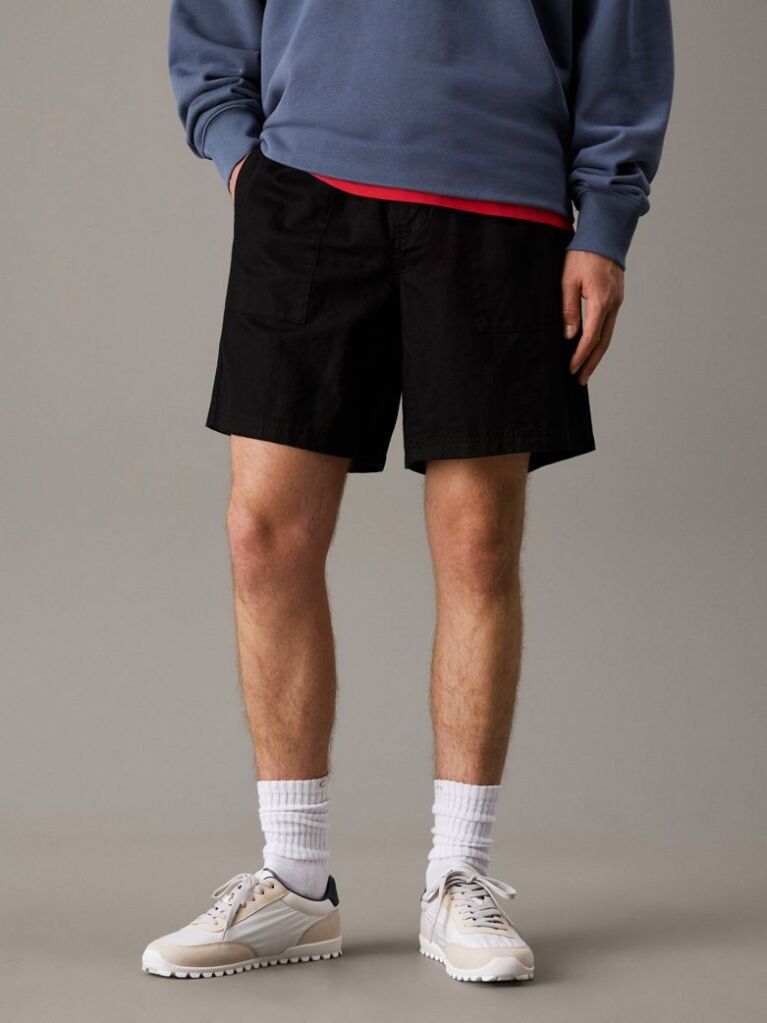 Black Men's linen shorts, perfect for casual looks  Men