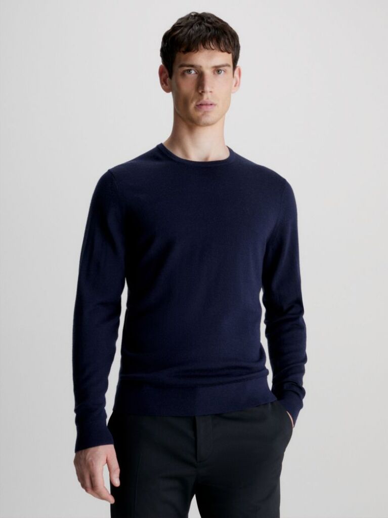 Blue Merino Wool Jumper  Men