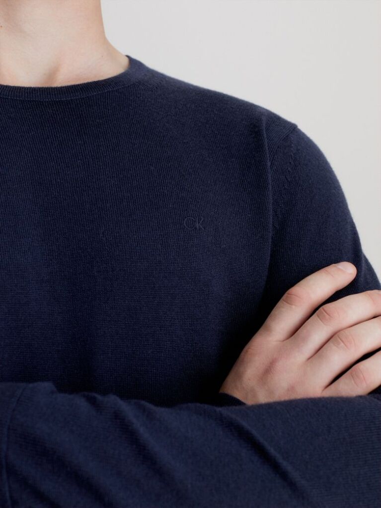 Blue Merino Wool Jumper  Men