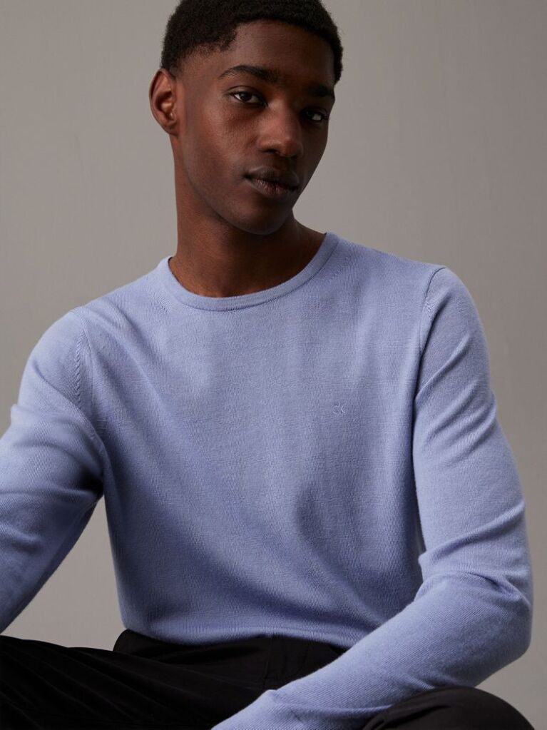 Blue Merino Wool Jumper  Men