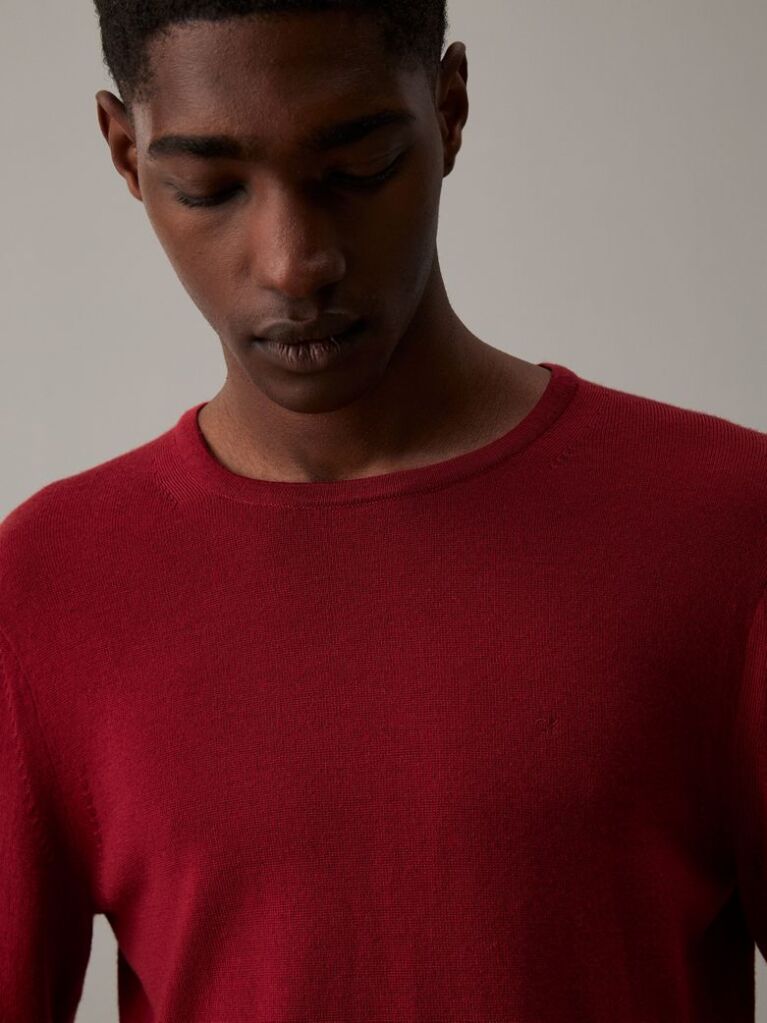 Red Merino Wool Jumper  Men