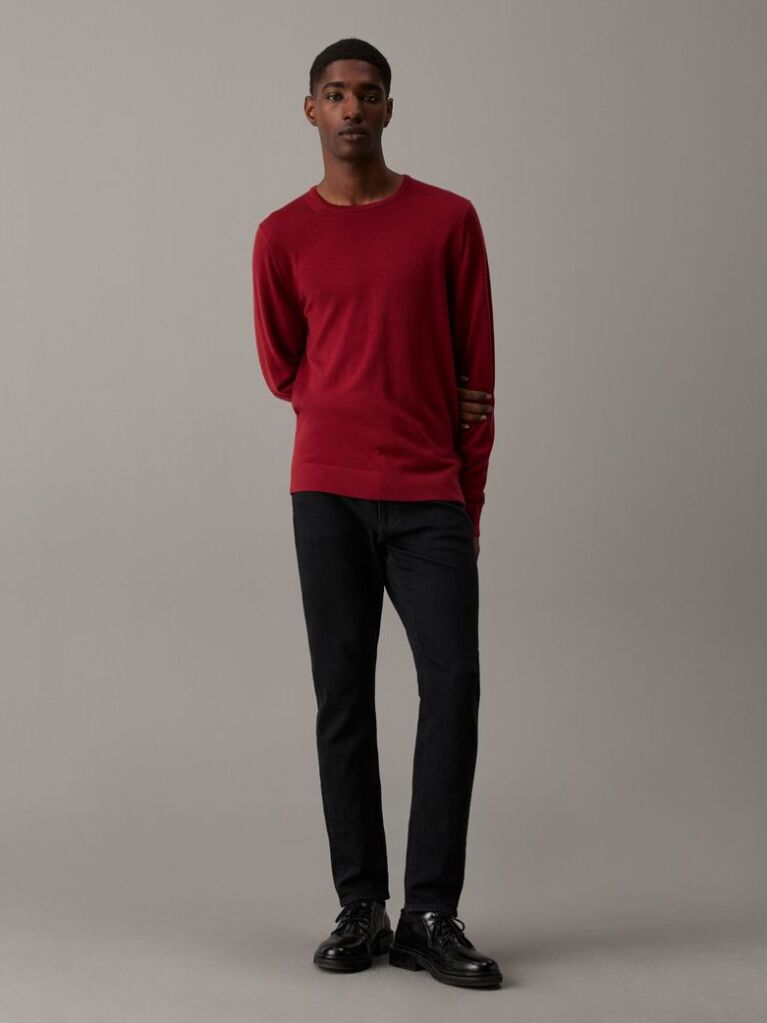 Red Merino Wool Jumper  Men