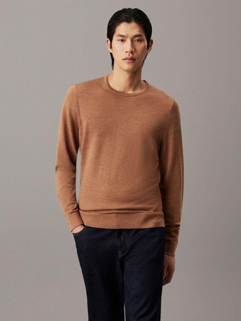 Brown Merino Wool Jumper  Men
