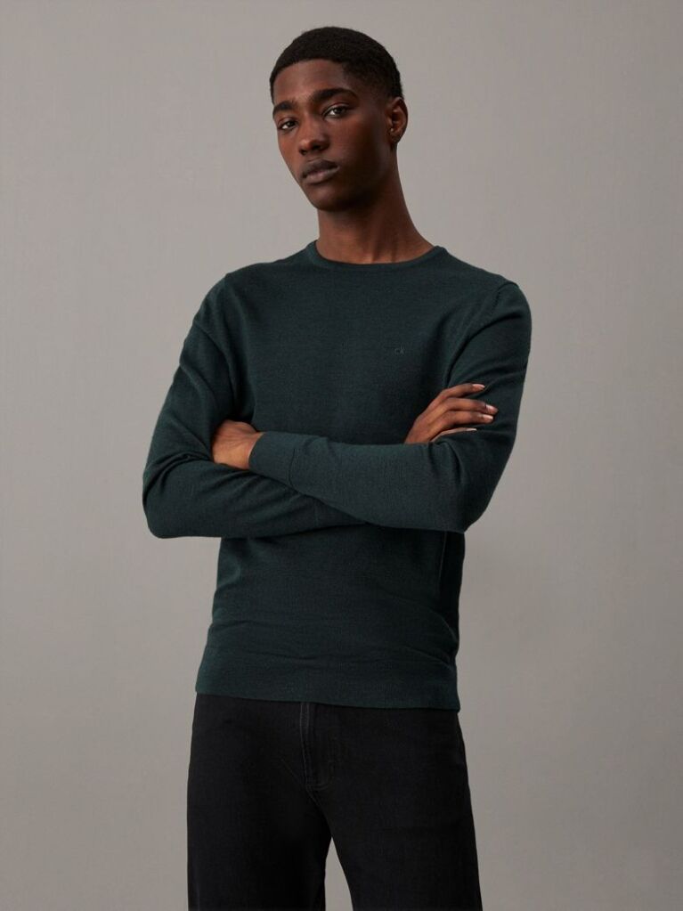 Green Merino Wool Jumper  Men