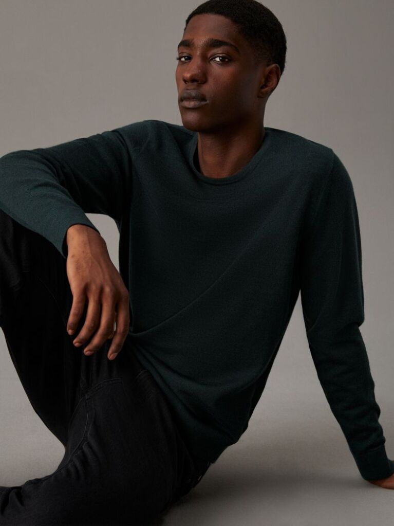 Green Merino Wool Jumper  Men