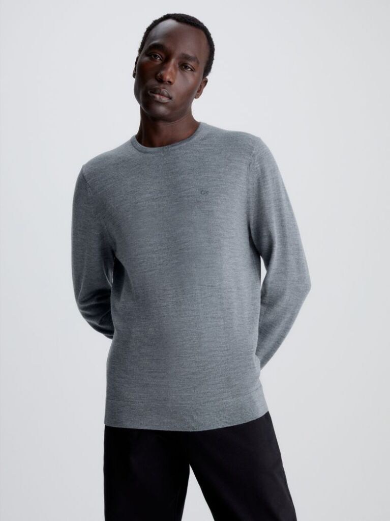 Grey Merino Wool Jumper  Men