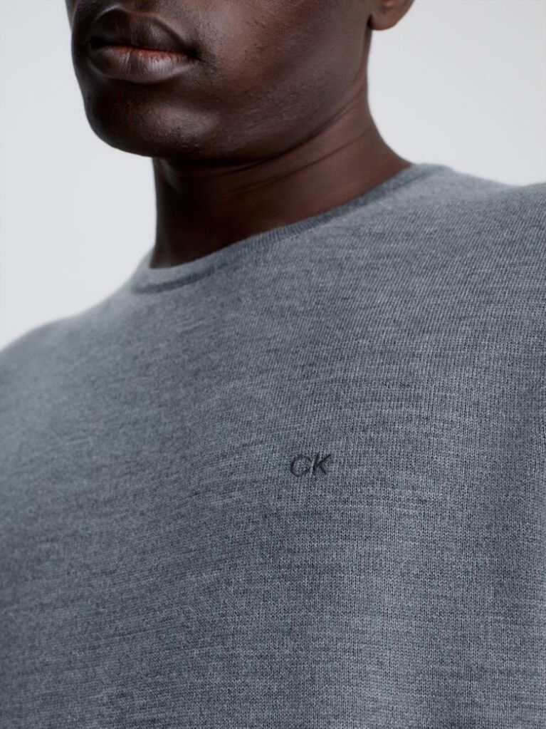 Grey Merino Wool Jumper  Men