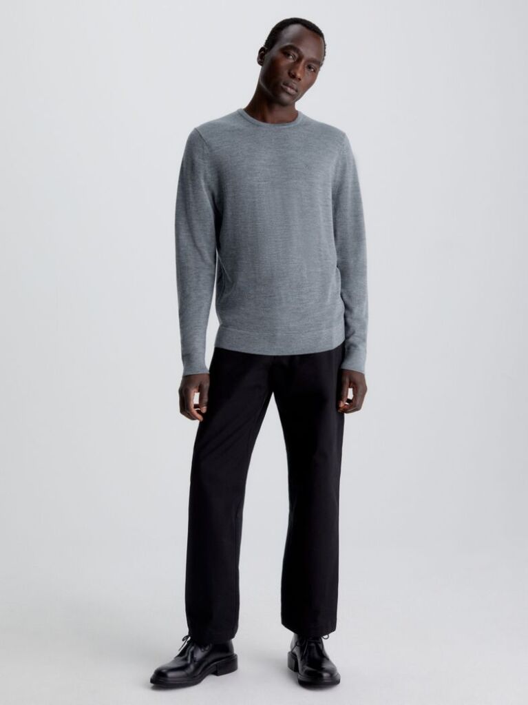 Grey Merino Wool Jumper  Men