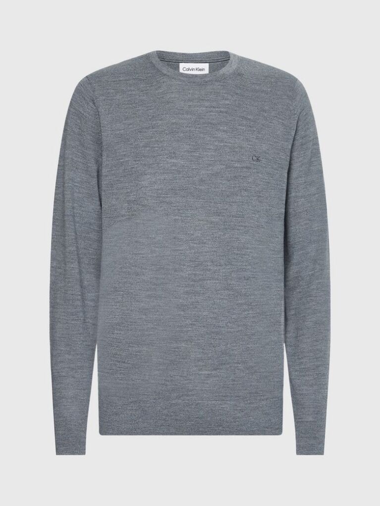 Grey Merino Wool Jumper  Men