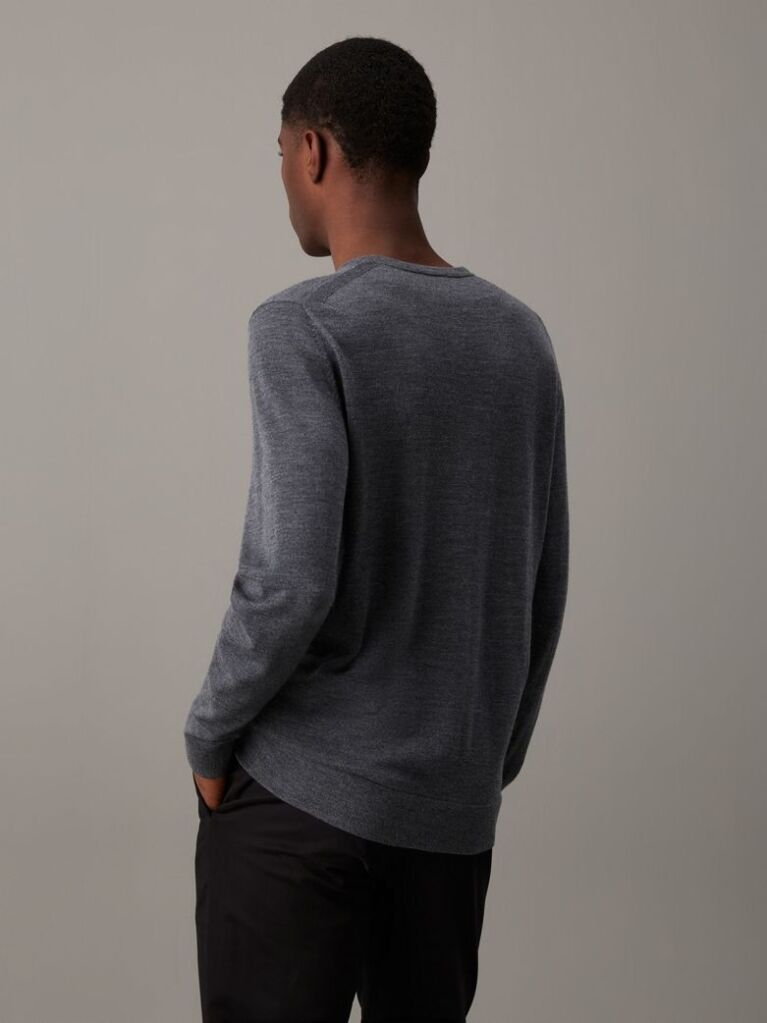 Grey Merino Wool Jumper  Men