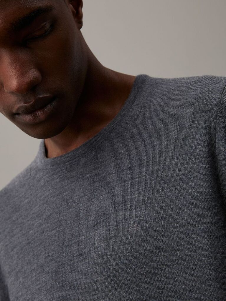 Grey Merino Wool Jumper  Men