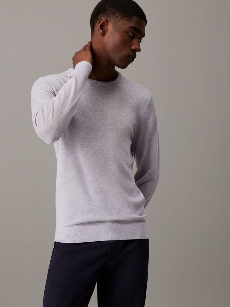 Grey Merino Wool Jumper  Men