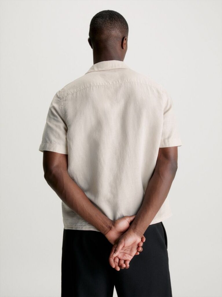 Beige Linen Cotton Short Sleeve Shirt  Men