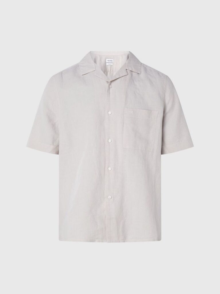 Beige Linen Cotton Short Sleeve Shirt  Men