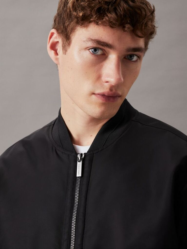 Black Sateen Bomber Jacket  Men