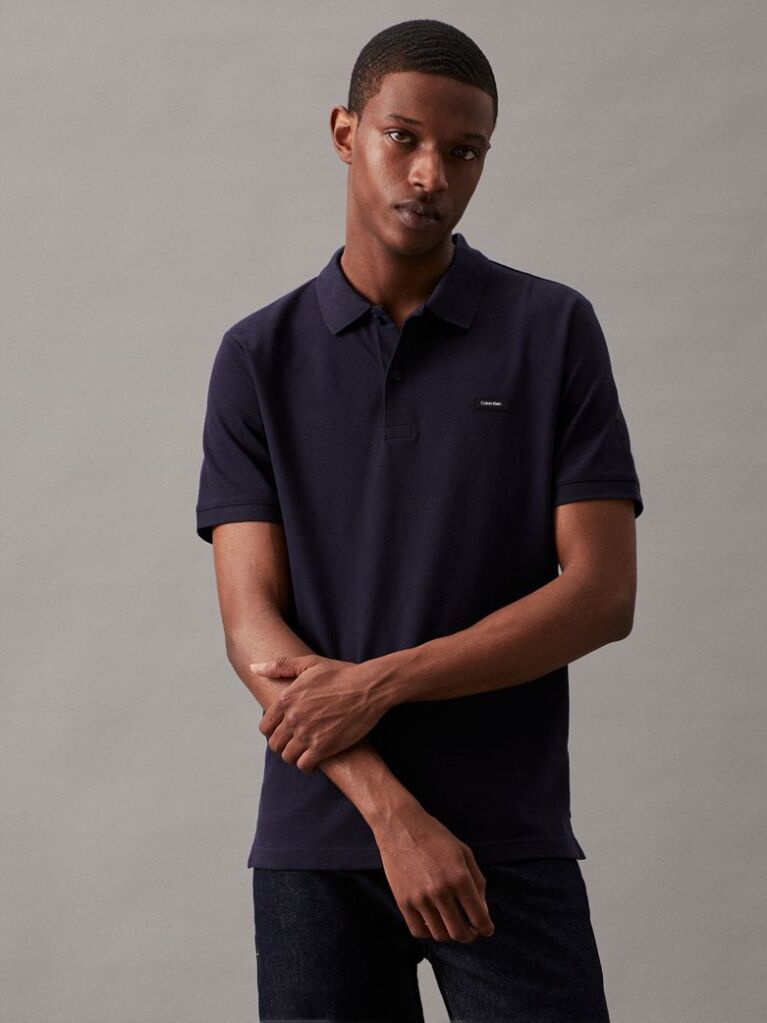 Blue Slim Stretch Pique Polo Shirt  Men