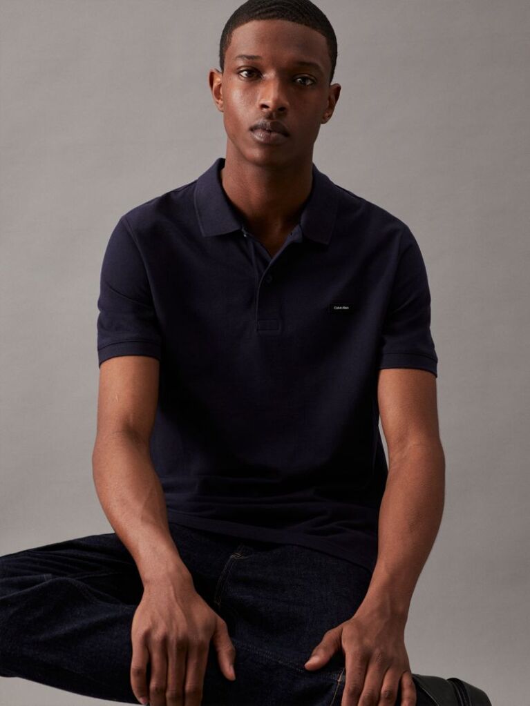 Blue Slim Stretch Pique Polo Shirt  Men