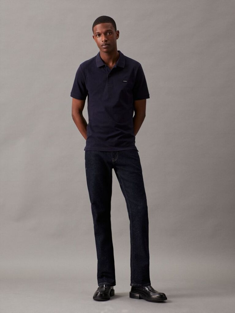 Blue Slim Stretch Pique Polo Shirt  Men