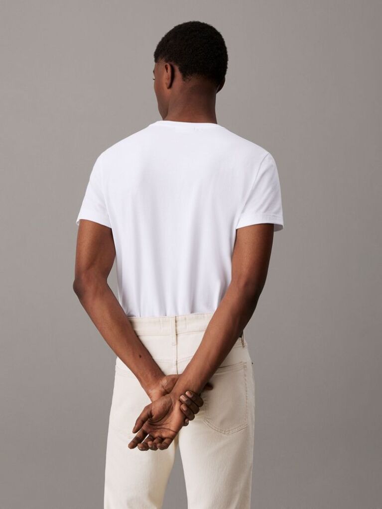 Λευκό Slim Ελαστικό Βαμβακερό T-shirt  Άνδρας