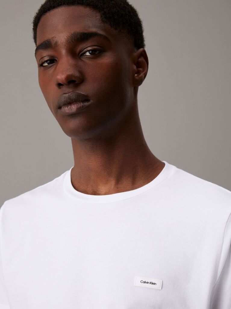 Λευκό Slim Ελαστικό Βαμβακερό T-shirt  Άνδρας
