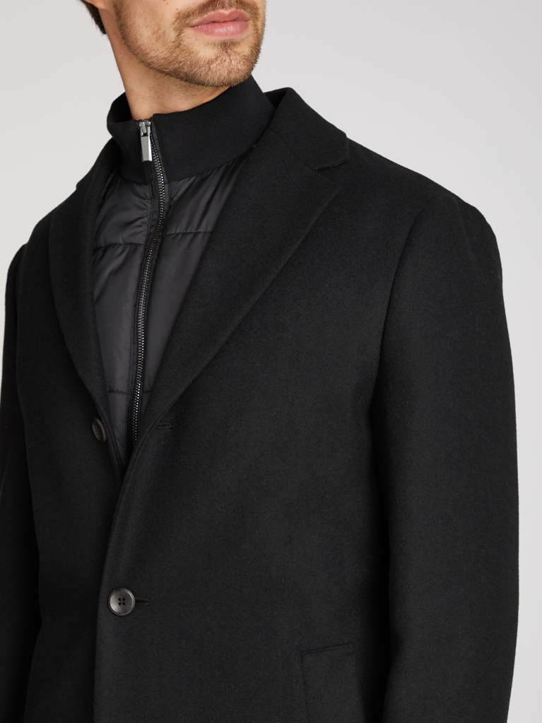 Black 3-In-1 Wool Blend Coat With Vest  Men
