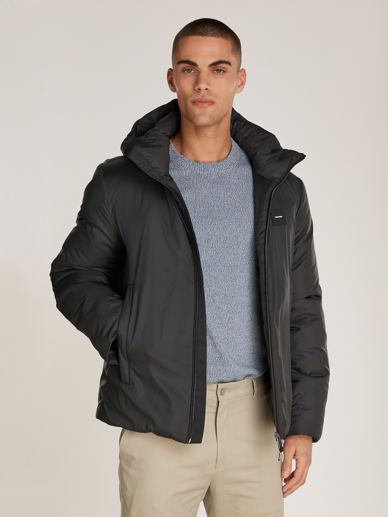 Black Non-Quilt Padded Hooded Jacket  Men