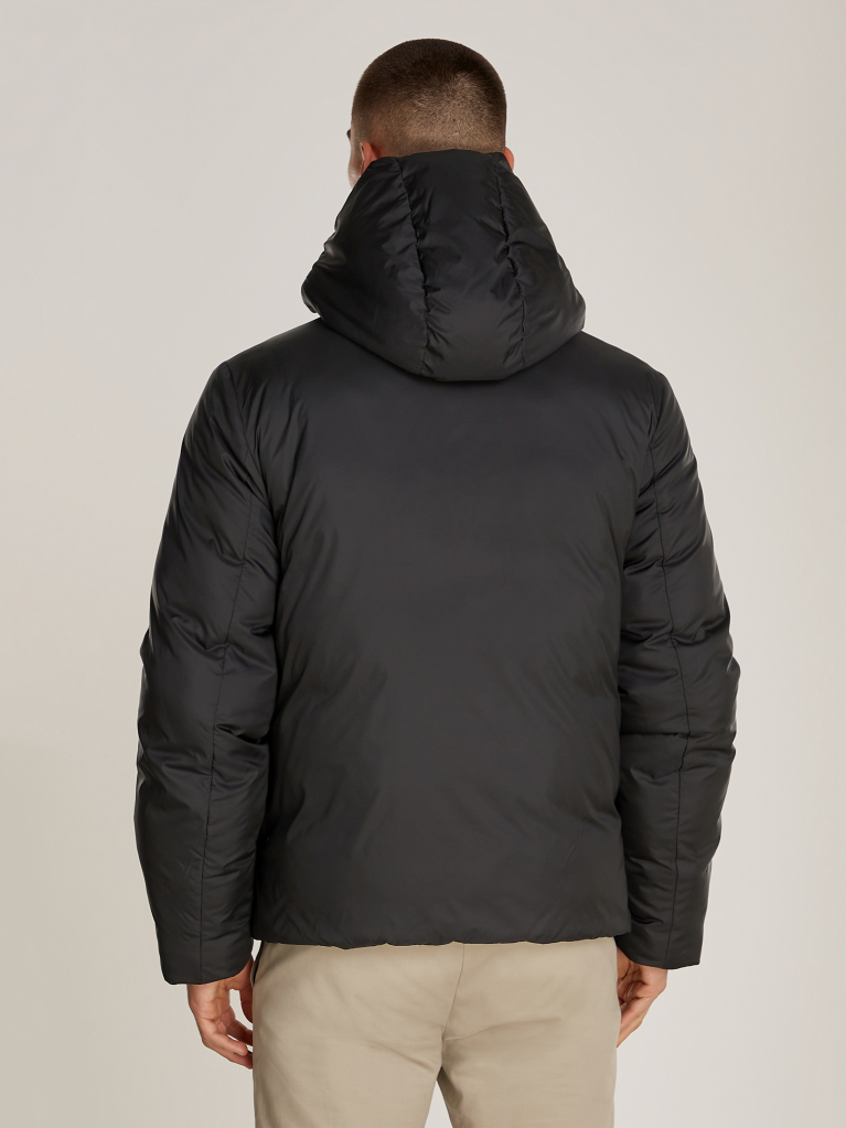Black Non-Quilt Padded Hooded Jacket  Men