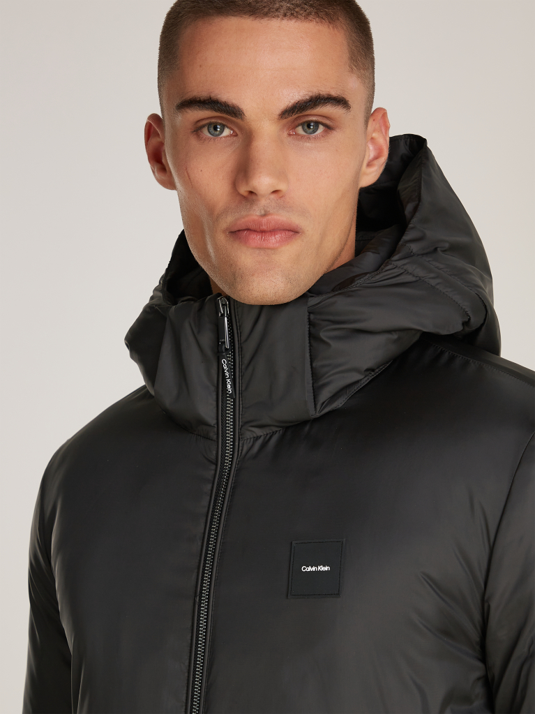 Black Non-Quilt Padded Hooded Jacket  Men