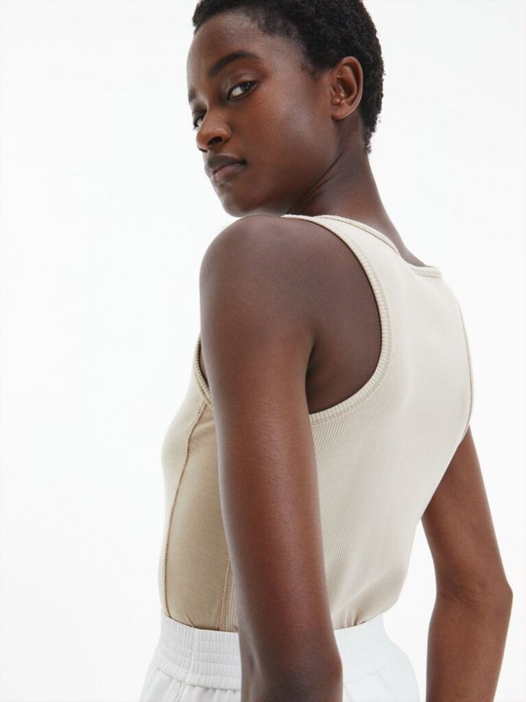 Beige Rib Jersey Tank Top  Women