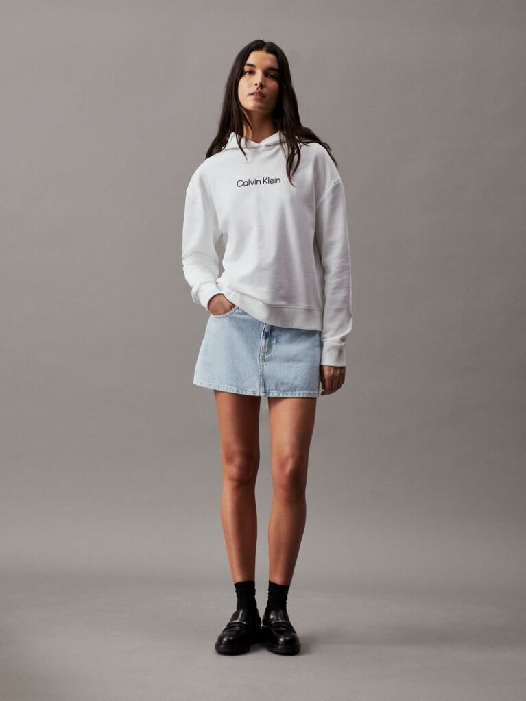 White Cotton Terry Logo Hoodie  Women