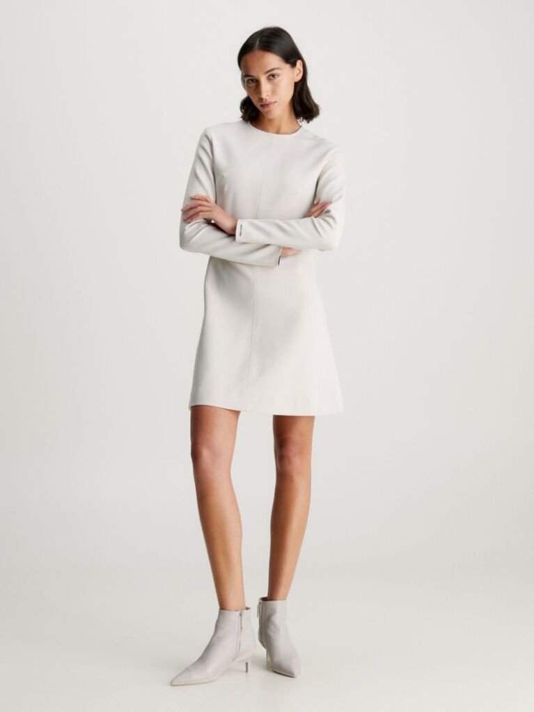 Beige Crepe Long Sleeve Mini Dress  Women