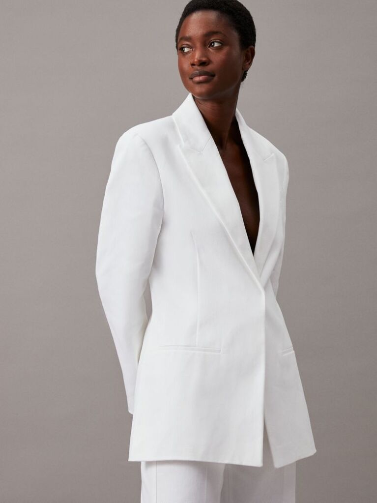 White Cotton Twill Tailored Blazer  Women