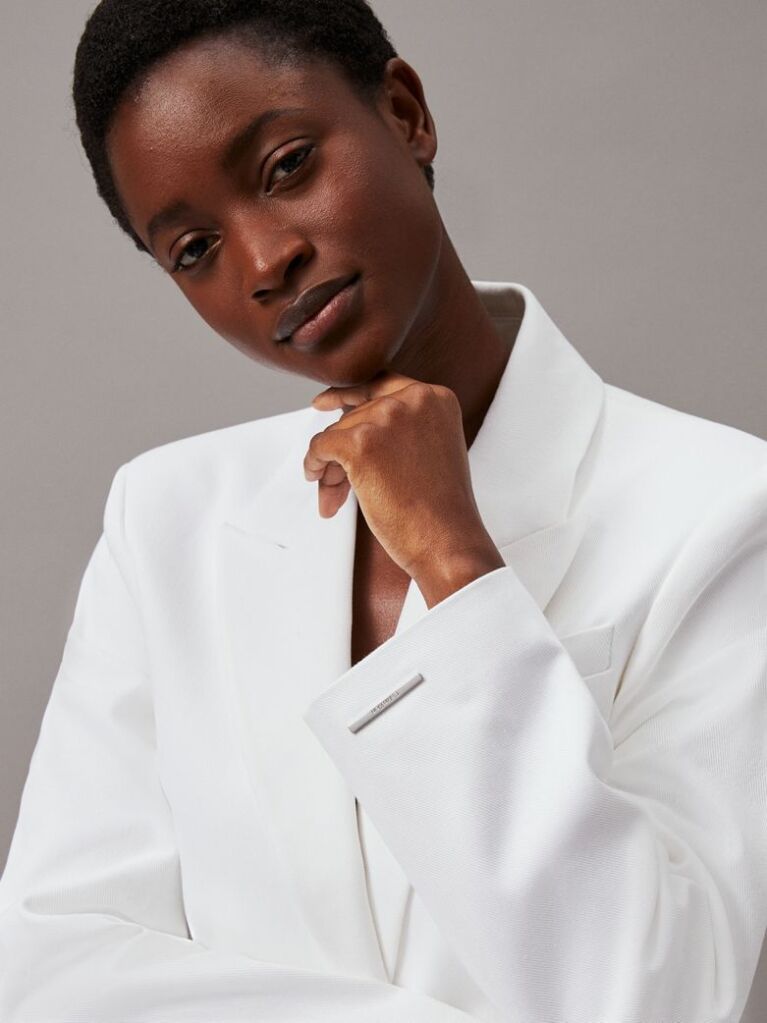 White Cotton Twill Tailored Blazer  Women