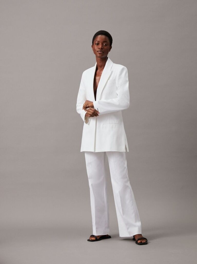 White Cotton Twill Tailored Blazer  Women