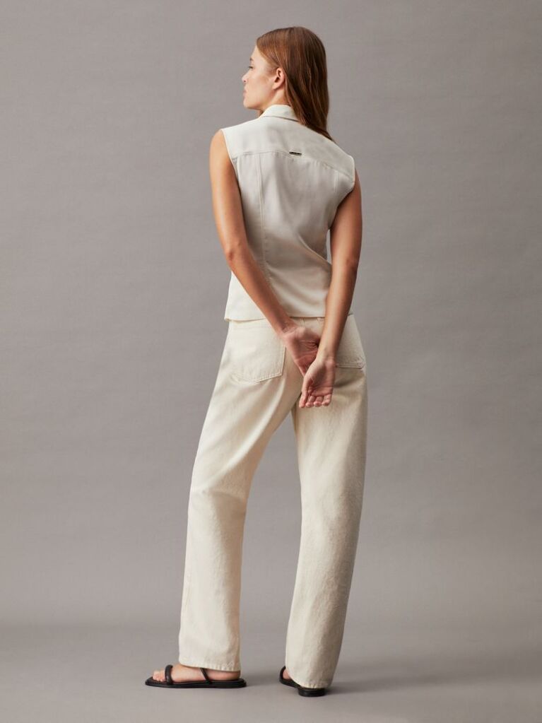 Beige Sleeveless Sateen Blouse  Women