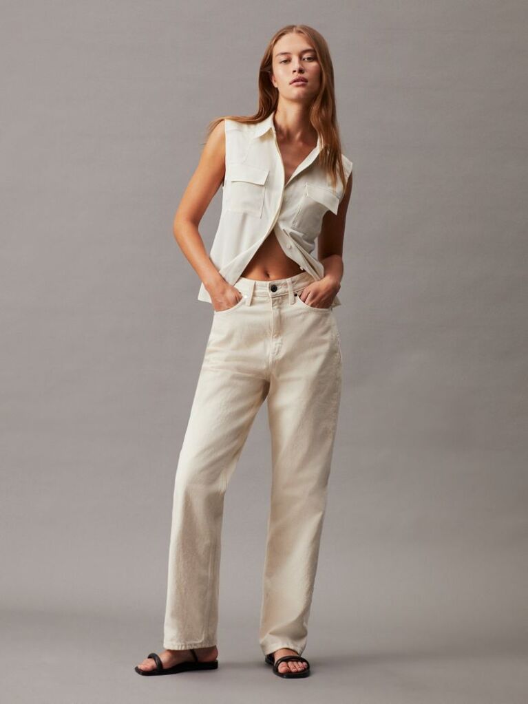 Beige Sleeveless Sateen Blouse  Women