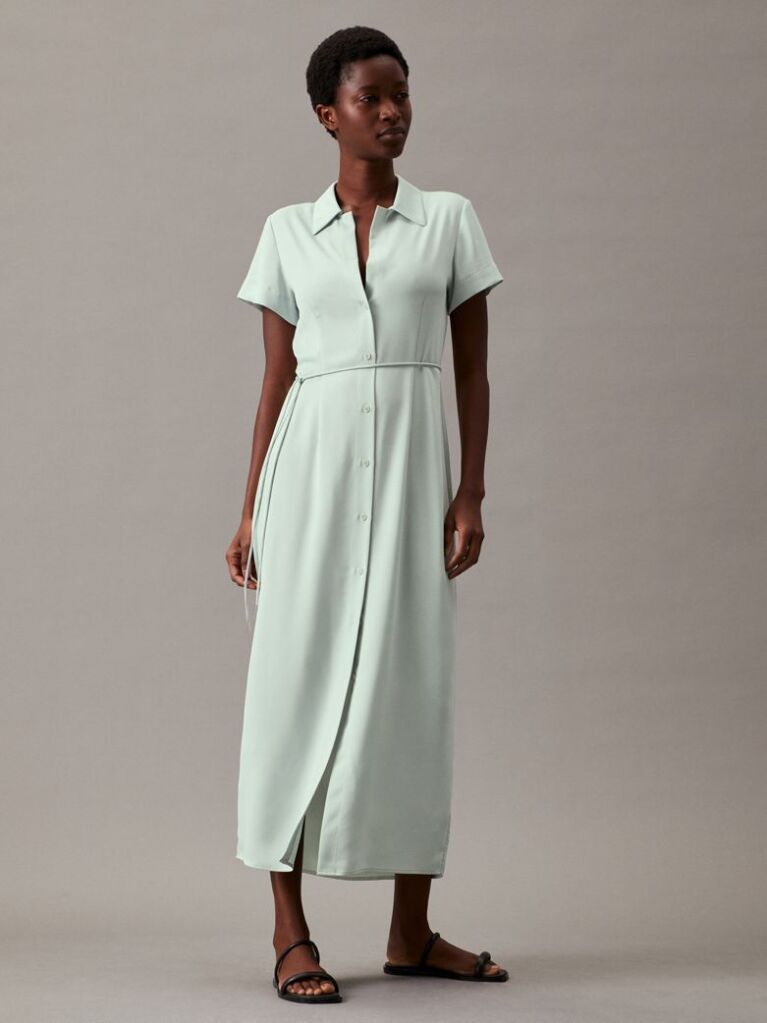 Green Relaxed Crepe Midi Shirt Dress  Women