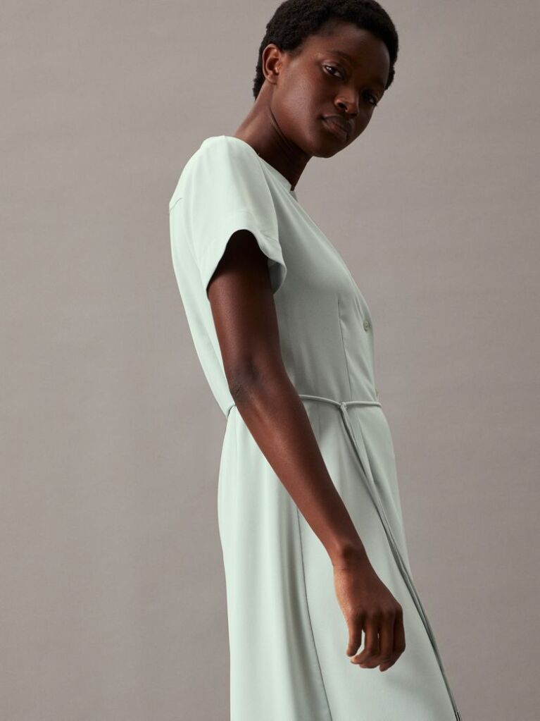 Green Relaxed Crepe Midi Shirt Dress  Women