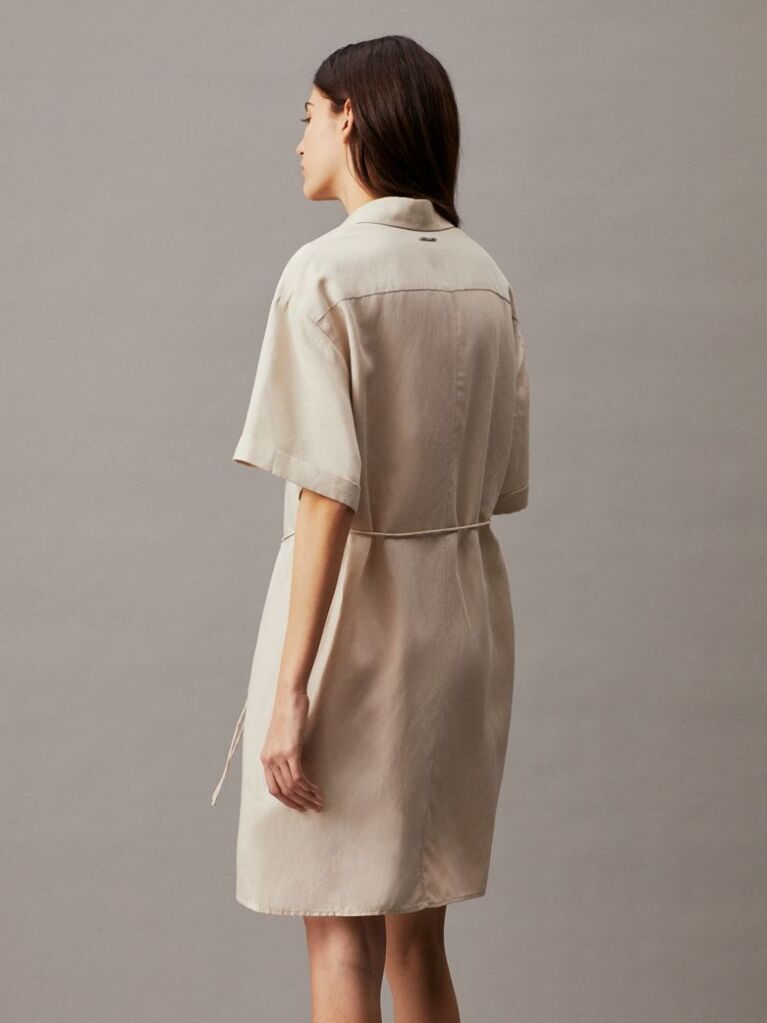 Beige Relaxed Linen Blend Shirt Dress  Women