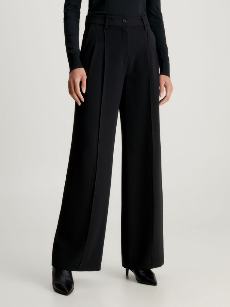 Black Structure Twill Wide Leg Pants  Women