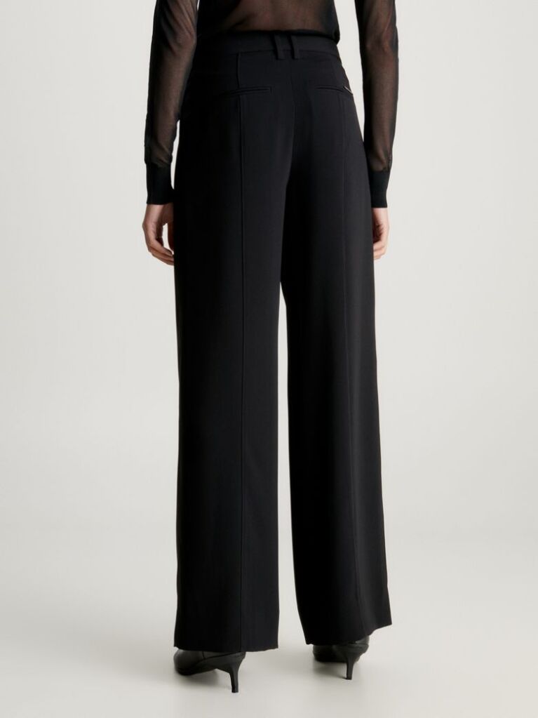Black Structure Twill Wide Leg Pants  Women