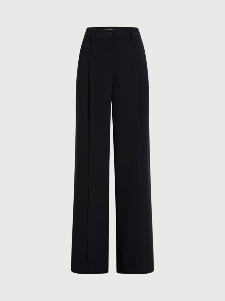 Black Structure Twill Wide Leg Pants  Women