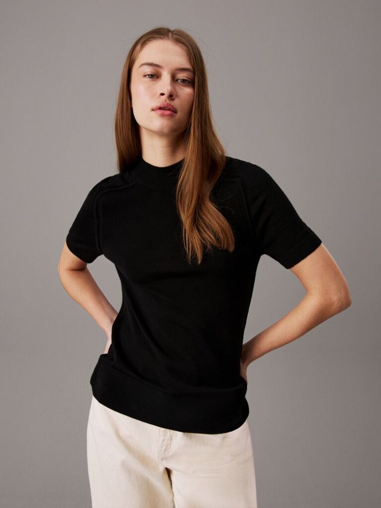 Black Slim Merino Mock Neck Jumper  Women