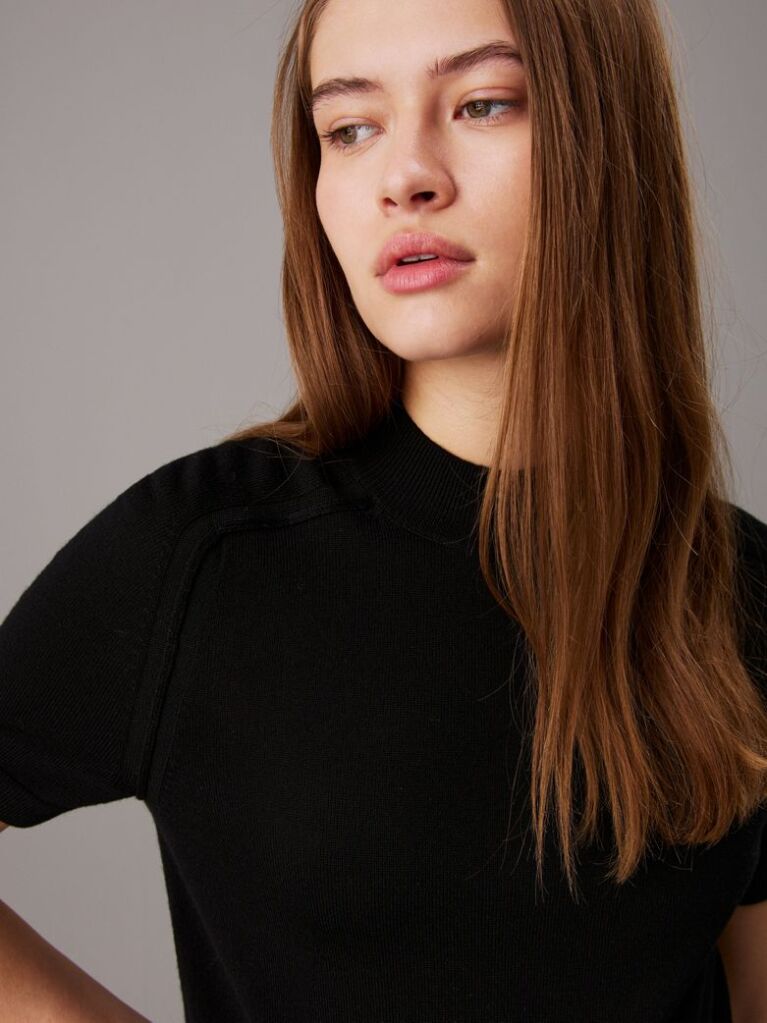 Black Slim Merino Mock Neck Jumper  Women