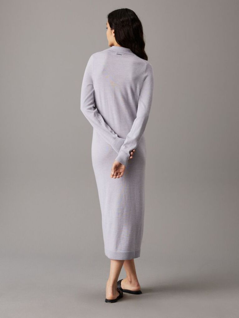 Grey Slim Merino Buttoned Shirt Dress  Women