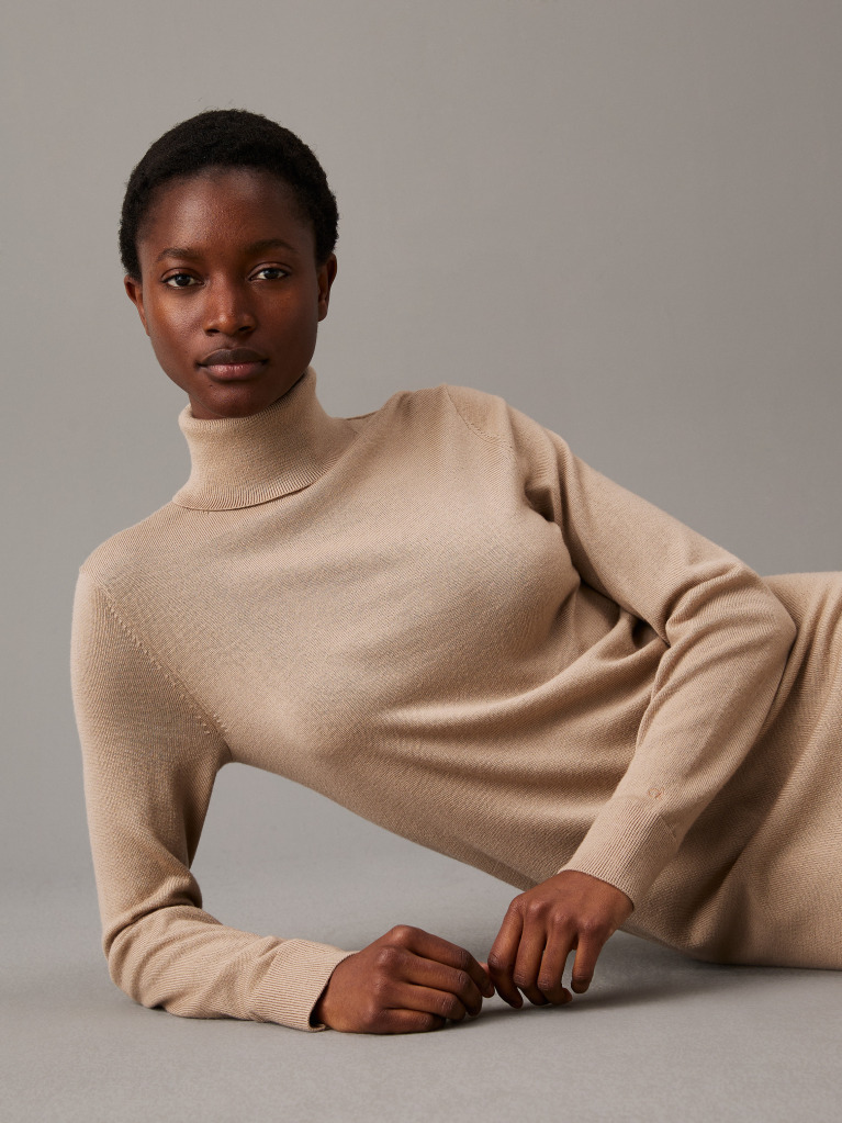 Beige Merino Wool Shift Dress  Women