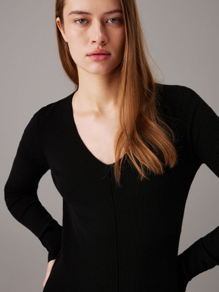 Black Slim Wool Bodycon Dress  Women